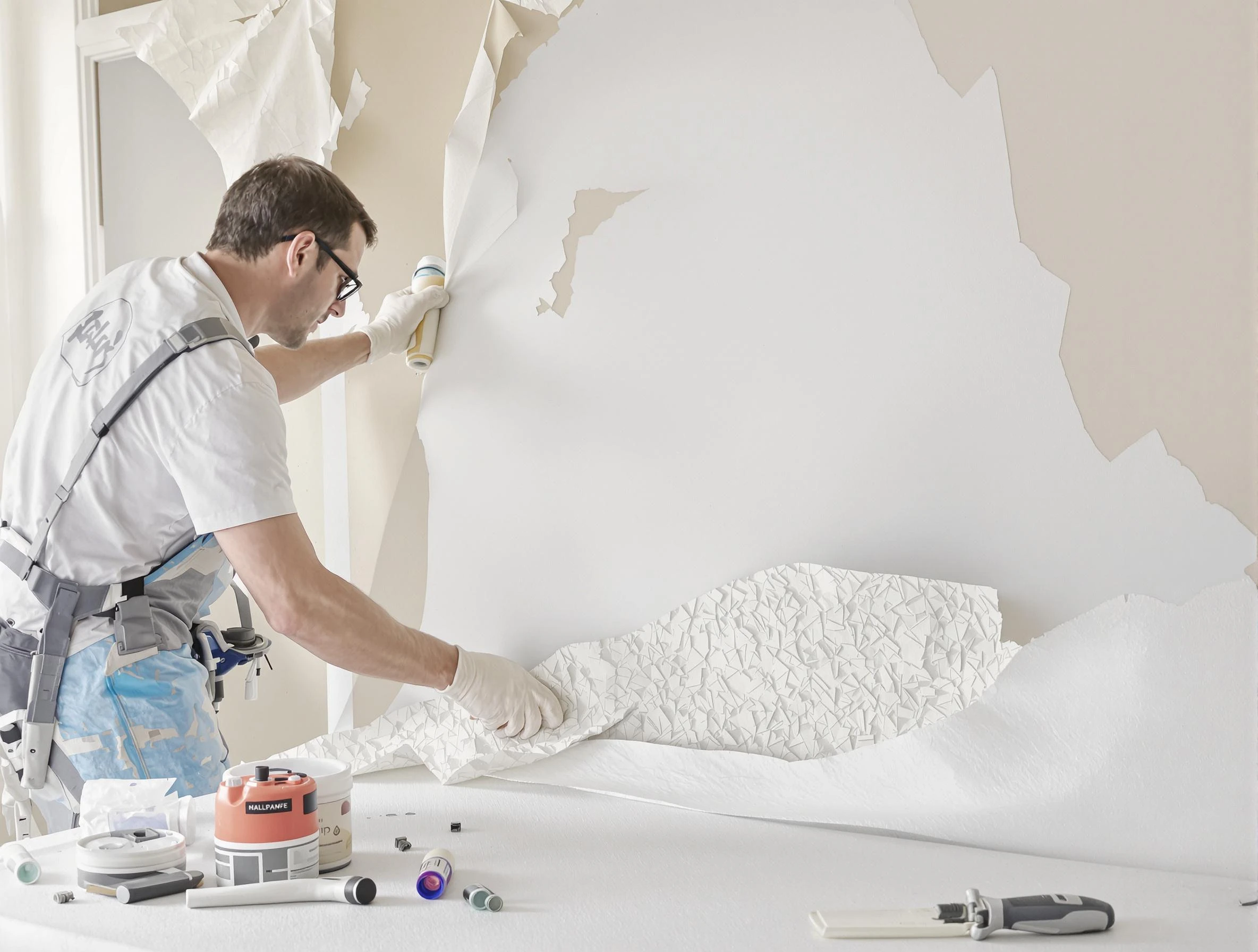 Detailed wallpaper removal and wall prep by North Olmsted House Painters in North Olmsted